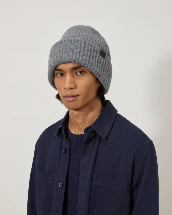 Chunky Ribbed Beanie Dark Grey Melange Lambswool