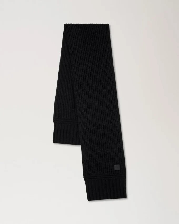 Chunky Ribbed Scarf Black Lambswool Women Chunky Ribbed Scarf Black Lambswool Women