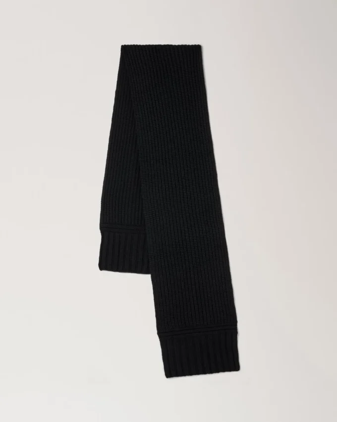 Chunky Ribbed Scarf Black Lambswool Women Chunky Ribbed Scarf Black Lambswool Women