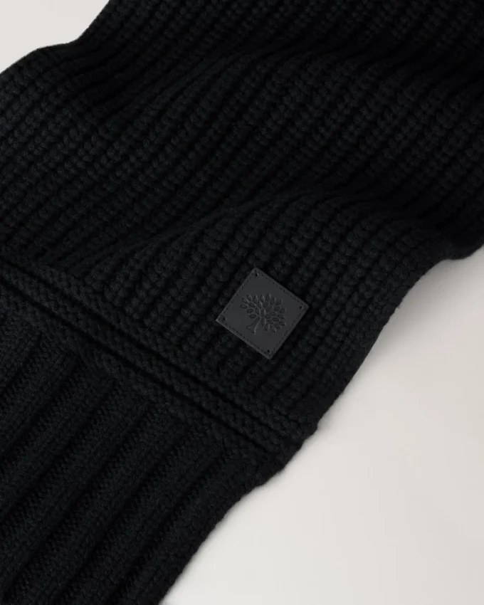 Chunky Ribbed Scarf Black Lambswool Women Chunky Ribbed Scarf Black Lambswool Women