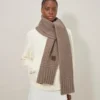 Chunky Ribbed Scarf Oat Lambswool Women Chunky Ribbed Scarf Oat Lambswool Women
