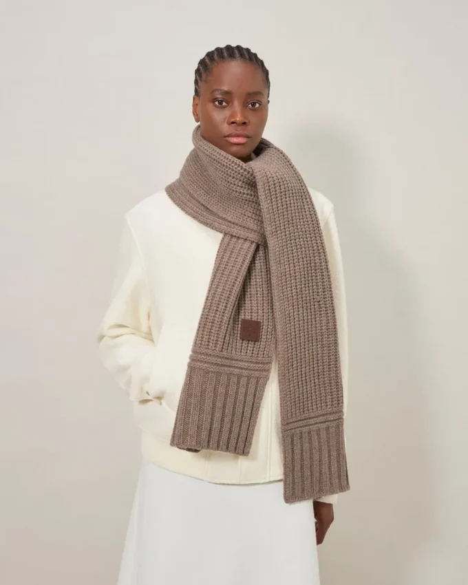 Chunky Ribbed Scarf Oat Lambswool Women Chunky Ribbed Scarf Oat Lambswool Women