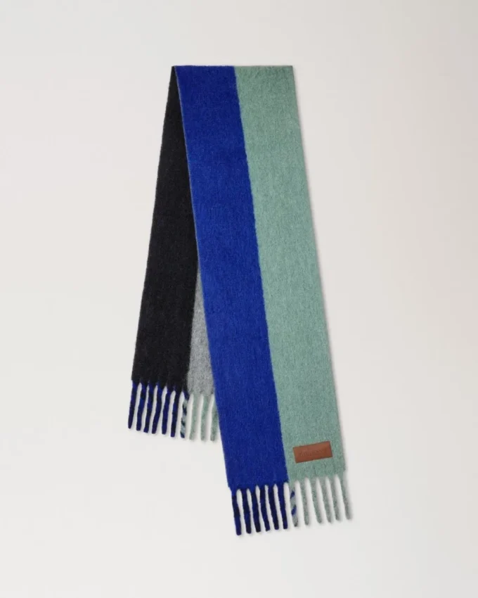 Colour Block Textured Scarf Ebony & Cobalt Blue Wool Blend Colour Block Textured Scarf Ebony & Cobalt Blue Wool Blend