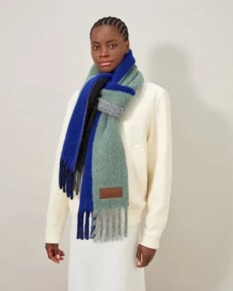Colour Block Textured Scarf Ebony & Cobalt Blue Wool Blend Colour Block Textured Scarf Ebony & Cobalt Blue Wool Blend