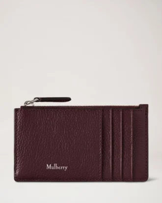 Continental Long Zipped Card Holder Black Cherry Small Classic Grain