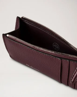 Continental Long Zipped Card Holder Black Cherry Small Classic Grain
