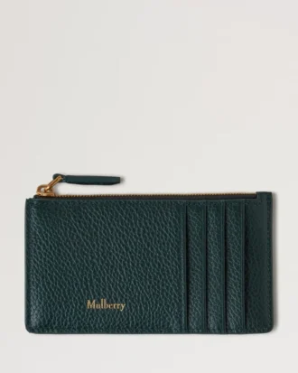 Continental Long Zipped Card Holder Mulberry Green Small Classic Grain