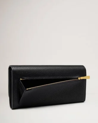 Continental Wallet Black Small Classic Grain Women