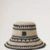 Crochet Bucket Hat Beige & Black Paper Raffia Men Crochet Bucket Hat Beige & Black Paper Raffia Men