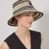 Crochet Bucket Hat Beige & Black Paper Raffia Men Crochet Bucket Hat Beige & Black Paper Raffia Men