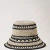 Crochet Bucket Hat Beige & Black Paper Raffia Men Crochet Bucket Hat Beige & Black Paper Raffia Men