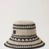 Crochet Bucket Hat Beige & Black Paper Raffia Men Crochet Bucket Hat Beige & Black Paper Raffia Men