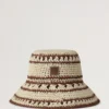 Crochet Bucket Hat Beige & Oak Paper Raffia Men Crochet Bucket Hat Beige & Oak Paper Raffia Men