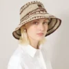 Crochet Bucket Hat Beige & Oak Paper Raffia Men Crochet Bucket Hat Beige & Oak Paper Raffia Men