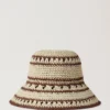 Crochet Bucket Hat Beige & Oak Paper Raffia Men Crochet Bucket Hat Beige & Oak Paper Raffia Men