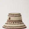 Crochet Bucket Hat Beige & Oak Paper Raffia Men Crochet Bucket Hat Beige & Oak Paper Raffia Men