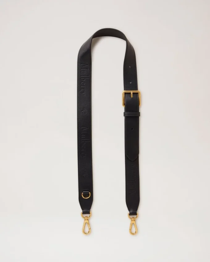 Debossed Logo Leather Strap Black Micro Classic Grain Debossed Logo Leather Strap Black Micro Classic Grain