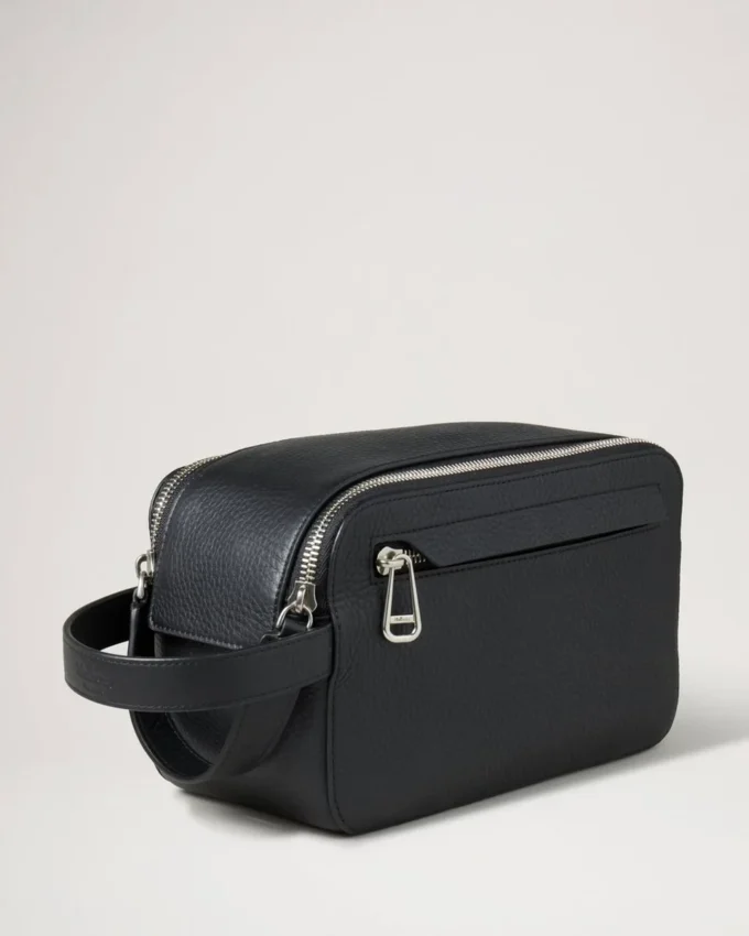 Double Zip Wash Case Black Heavy Grain Men