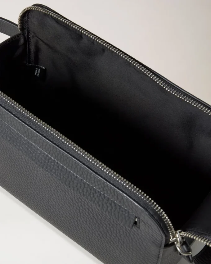 Double Zip Wash Case Black Heavy Grain Men