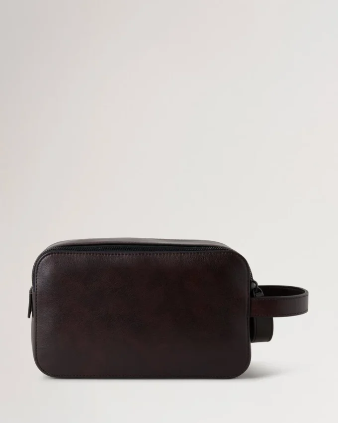 Double Zip Wash Case Dark Chocolate Two-Tone Leather