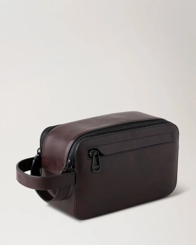Double Zip Wash Case Dark Chocolate Two-Tone Leather