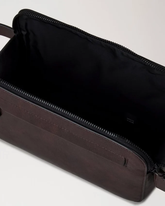 Double Zip Wash Case Dark Chocolate Two-Tone Leather