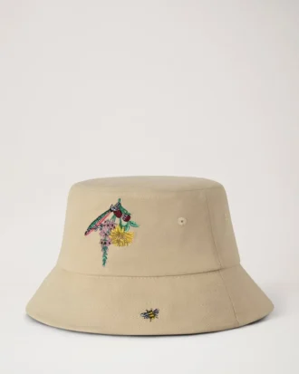 Embroidered Bucket Hat Ecru Cotton Summer Edit