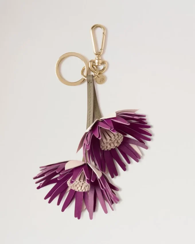 Flower Keyring – Dahlia Blossom Pink & Orchid Bloom Mixed Material