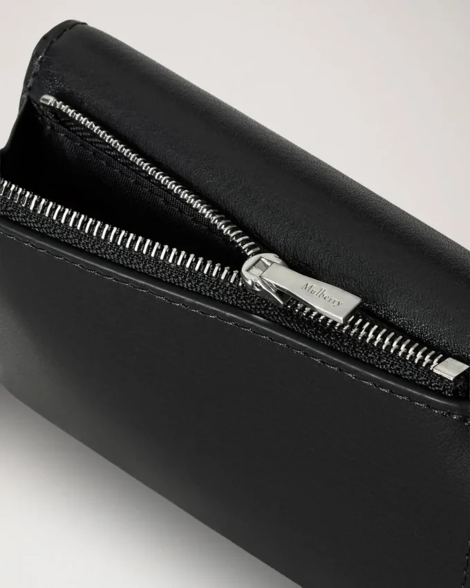 Folded Multi-Card Wallet Black High Shine Leather