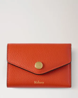 Folded Multi-Card Wallet Coral Orange Small Classic Grain