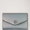 Folded Multi-Card Wallet Silver Iridescent Lizard Embossed Leather Folded Multi-Card Wallet Silver Iridescent Lizard Embossed Leather