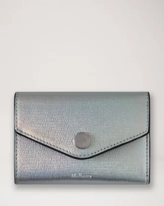 Folded Multi-Card Wallet Silver Iridescent Lizard Embossed Leather Folded Multi-Card Wallet Silver Iridescent Lizard Embossed Leather