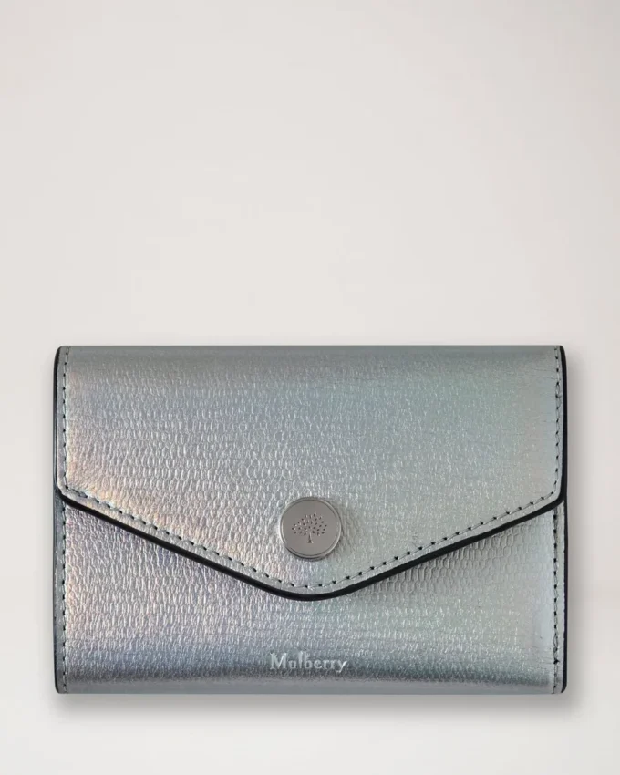 Folded Multi-Card Wallet Silver Iridescent Lizard Embossed Leather Folded Multi-Card Wallet Silver Iridescent Lizard Embossed Leather