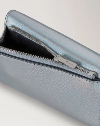 Folded Multi-Card Wallet Silver Iridescent Lizard Embossed Leather Folded Multi-Card Wallet Silver Iridescent Lizard Embossed Leather