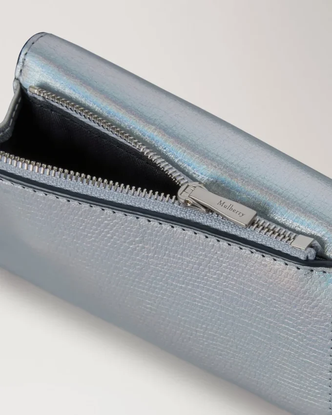 Folded Multi-Card Wallet Silver Iridescent Lizard Embossed Leather Folded Multi-Card Wallet Silver Iridescent Lizard Embossed Leather