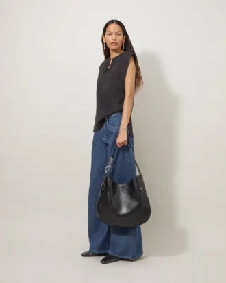 Hackney Shoulder Bag Black High Shine Leather Women