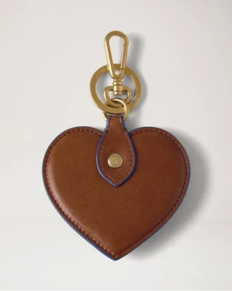 Heart Keyring Oak & Pigment Blue Smooth Glossy Leather