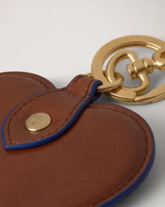 Heart Keyring Oak & Pigment Blue Smooth Glossy Leather