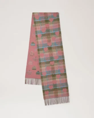 Heritage Check & Heart Scarf Moss & Pink Scrumpy Merino Wool