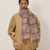 Heritage Check & Heart Scarf Moss & Pink Scrumpy Merino Wool
