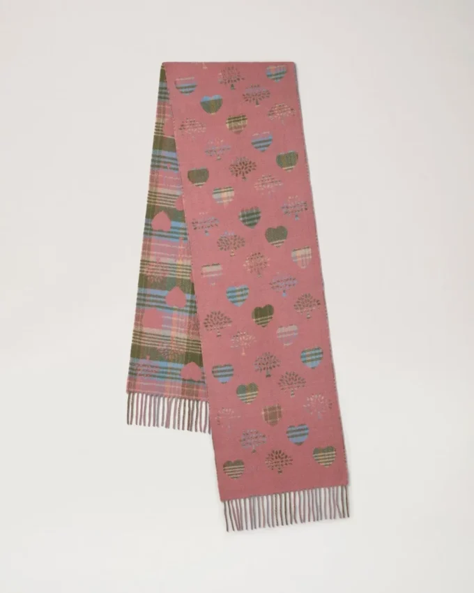 Heritage Check & Heart Scarf Moss & Pink Scrumpy Merino Wool