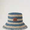 Horizontal Striped Bucket Hat Brighton Blue Paper Raffia