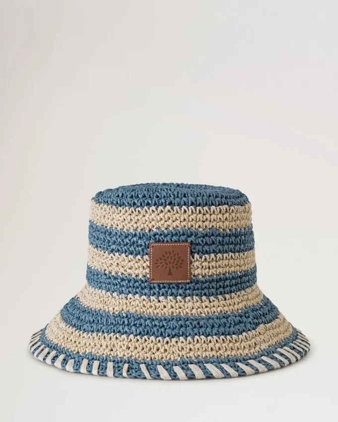 Horizontal Striped Bucket Hat Brighton Blue Paper Raffia