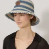 Horizontal Striped Bucket Hat Brighton Blue Paper Raffia