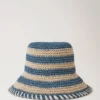 Horizontal Striped Bucket Hat Brighton Blue Paper Raffia