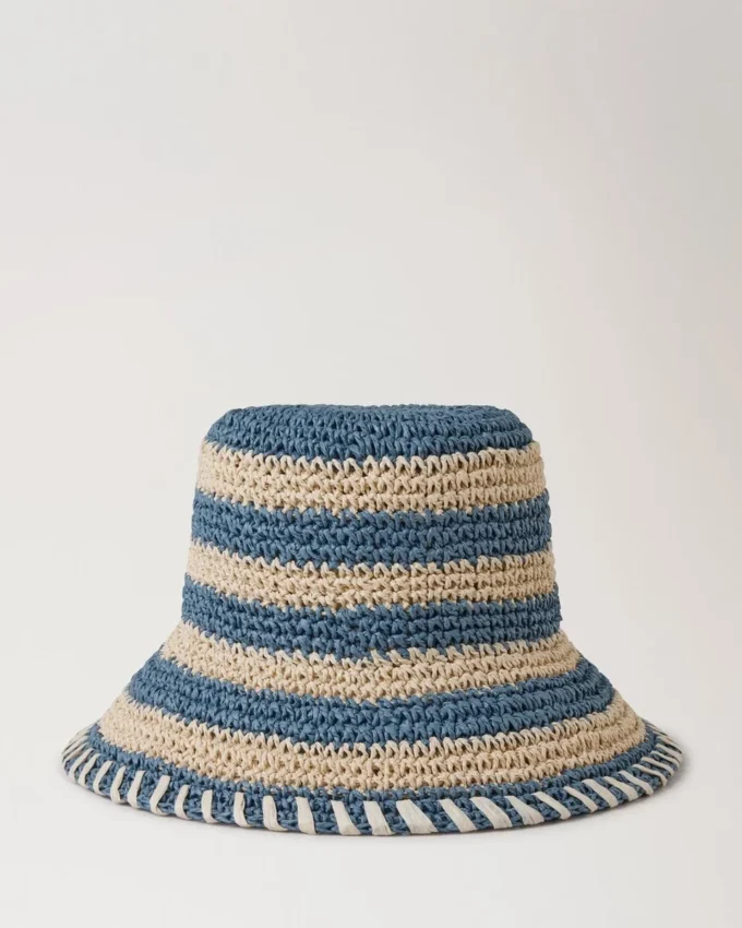 Horizontal Striped Bucket Hat Brighton Blue Paper Raffia