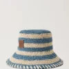 Horizontal Striped Bucket Hat Brighton Blue Paper Raffia