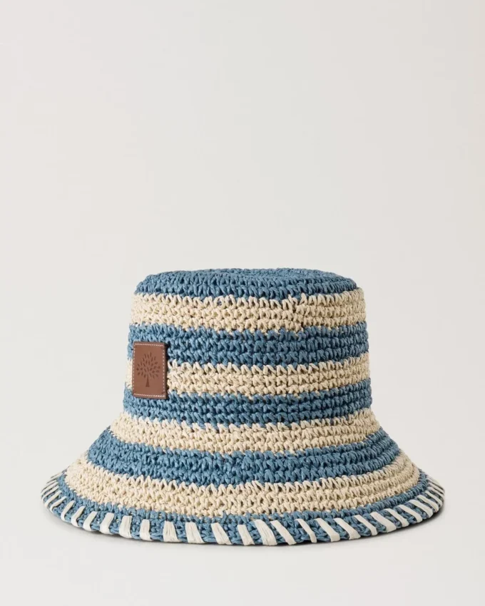 Horizontal Striped Bucket Hat Brighton Blue Paper Raffia