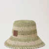 Horizontal Striped Bucket Hat Linen Green Paper Raffia