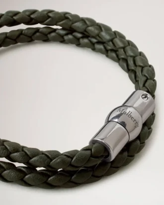 Iris Double Bracelet Dark Green Heavy Grain & Stainless Steel